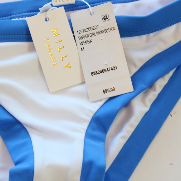 MILLY Cabana Surfer Girl Bikini Bottom Colorblock White Blue Medium NWT - Picture 5 of 7